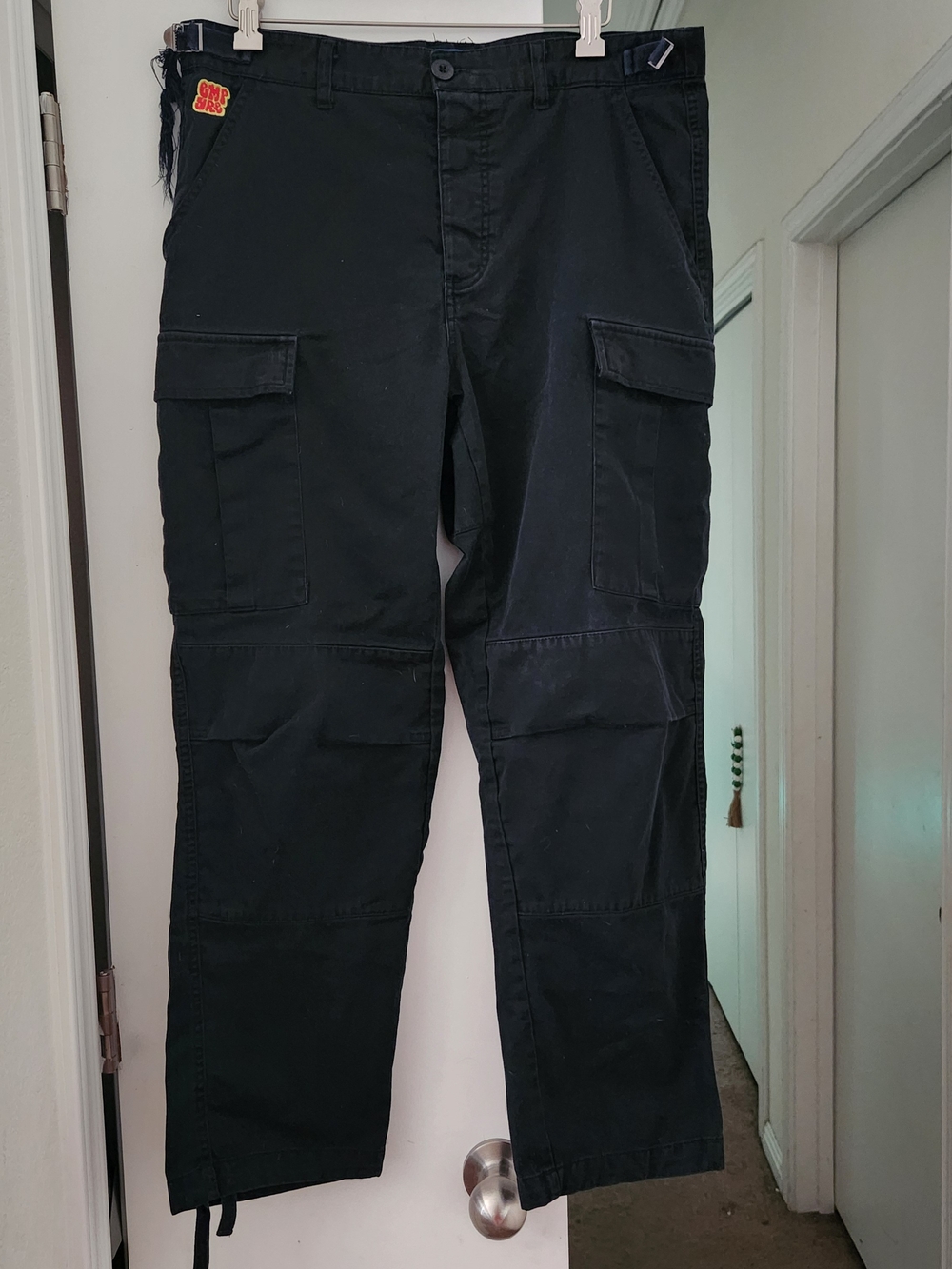 Empyre Black Cargo Pants Men’s W33" L27" Skate Y2K Baggy Utility Buckle Strap